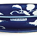 An exceptionally rare and important blue and white reverse-decorated ‘pomegranate’ dish, mark and period of Xuande