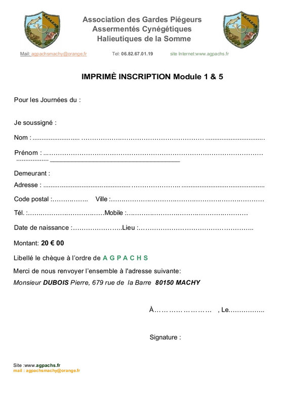 imprimé inscription module 1 & 5