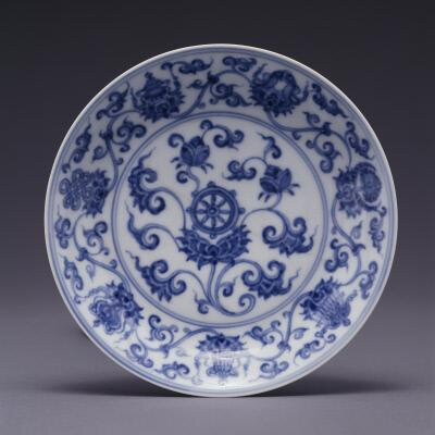 A very rare blue and white 'bajixiang' dish, Mark and period of ...