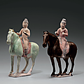 Two rare glazed and painted pottery figures of equestrians, Tang dynasty (AD 618-907)