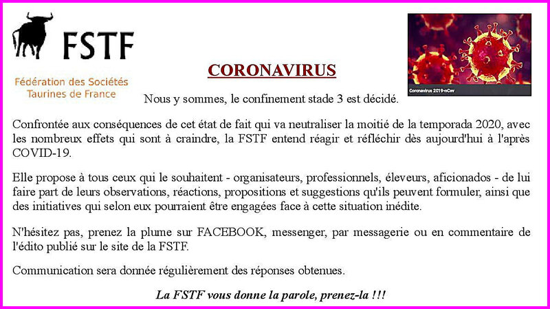 Communiqué FSTF - coronavirus