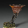 A fine and tall rhinoceros horn libation cup