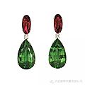 Pair of 46.62 and 44.27 kt peridot with 9.66 and 8.17 kt natural burma untreated red ppinel and diamond earrings