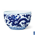 A small blue and white ‘dragon’ jardiniere, seal mark and period of qianlong