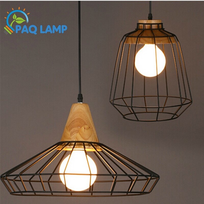 Retro-style-chandeliers-lamps-font-b-Wood-b-font-and-iron-black-cage-font-b-lampshade