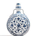 An exceptionally rare blue and white moonflask, ming dynasty, yongle period (1403-1424)