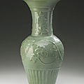 A molded 'Longquan' celadon vase, Yuan dynasty