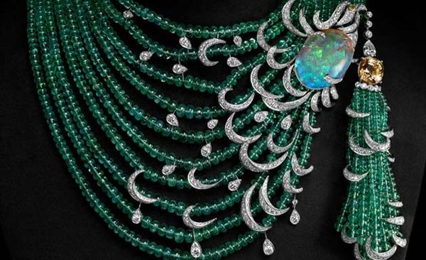 Cartier emerald opal and diamond necklace with yellow diamond