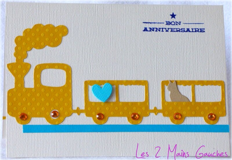 Un Train Jaune Un Chaton Une Carte D Anniversaire Pour Garcon Rigolote Et Coloree Les 2 Mains Gauches