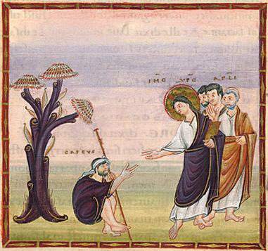 Guérison de l'aveugle de Jéricho, évangéliaire d'Egbert, 10e s