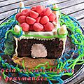 Gâteau au chocolat pour enfant: un château rempli de bonbons!
