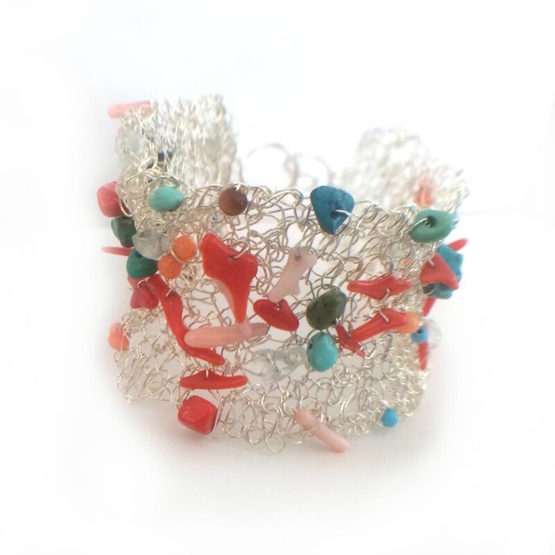 coral-turquoise-knitted-bracelet