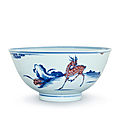A copper-red and underglaze-blue 'deer' bowl, seal mark and period of qianlong (1736-1795)