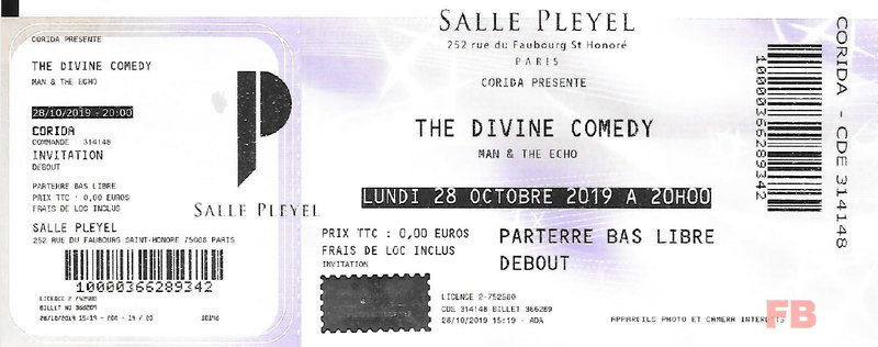 2019 10 28 The Divine Comedy Salle Pleyel Billet