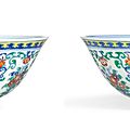 An exceptionally fine pair of doucai 'floral' bowls, marks and period of yongzheng (1723-1735)