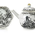 A grisaille tea pot with cover and stand, decorated with figure scenes, qianlong period (1736-1795)