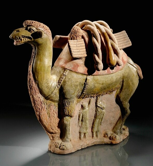 A Green-brown Glazed Pottery Group Of A Camel With A Calf, Sui-Tang ...