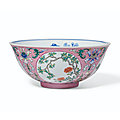 A pink-ground famille-rose sgraffiato 'medallion' bowl, daoguang seal mark and period (1821-1850)