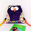 Sac enfant maternelle fille hibou personnalisé prénom Mahaut violet multicolores sac à dos chouette amanite rose owl backpack purple personalized name toddler