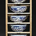 A set of five blue and white bowls, jiajing six-character marks in underglaze blue and of the period (1522-1566)