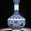 A fine blue and white ming-style bottle vase, qianlong six-character seal mark and of the period (1736-1795)