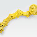 A yellow glazed oval ruyi scepter, wang bingrong mark (1840-1900)