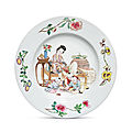 A famille rose ruby-back ‘figural’ dish, yongzheng period (1723-1735)