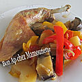 Cuisses de pintade fermière sans matières grasses ajoutées aux poivrons aubergine oignon tomate 