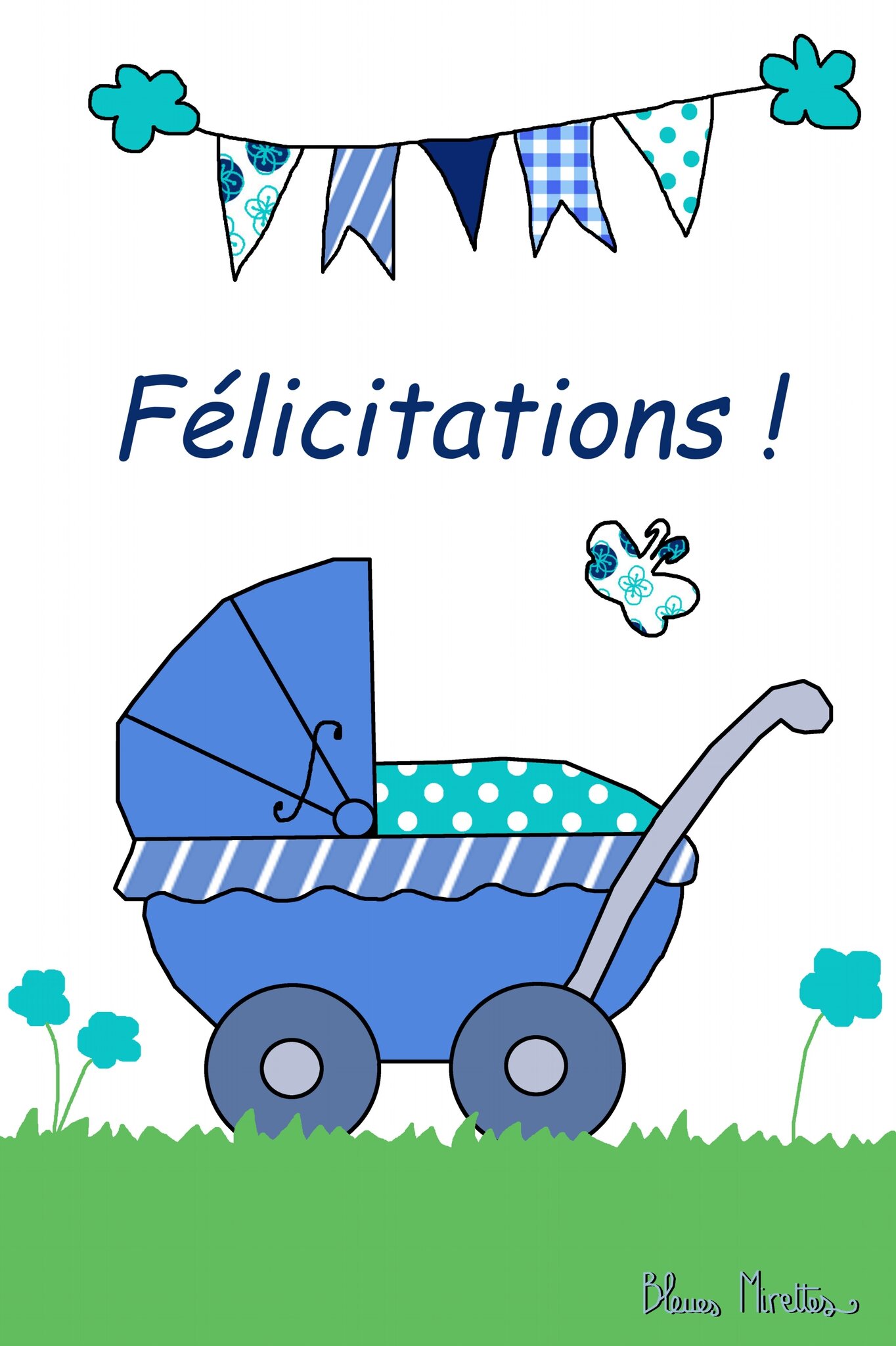 Carte De Felicitations Naissance Bleues Mirettes