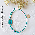 Bracelet Médaille miraculeuse émaillée sur cordon fin (turquoise)