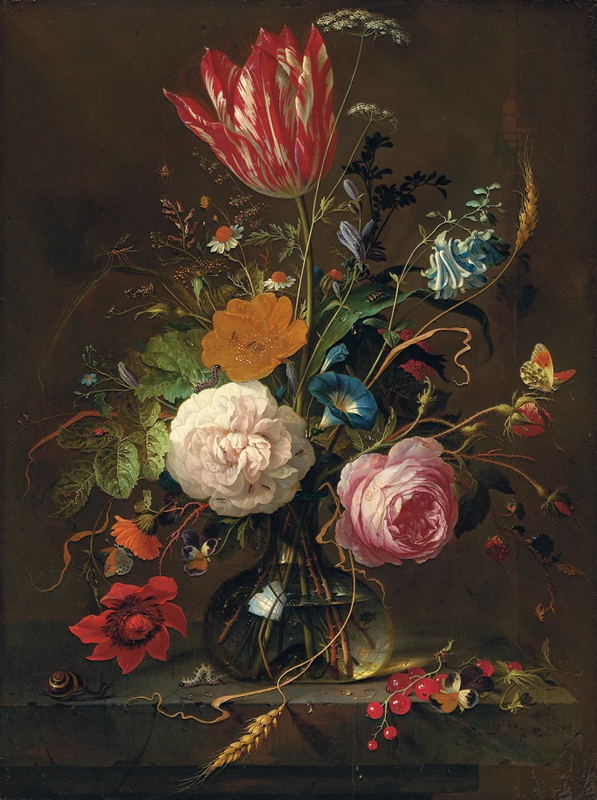 a life in a De stone with of Jan glass and flowers Still Davidsz. Heem, fruits insects in vase niche