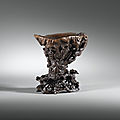 A carved rhinoceros horn libation cup, China, Qing dynasty, 18th century
