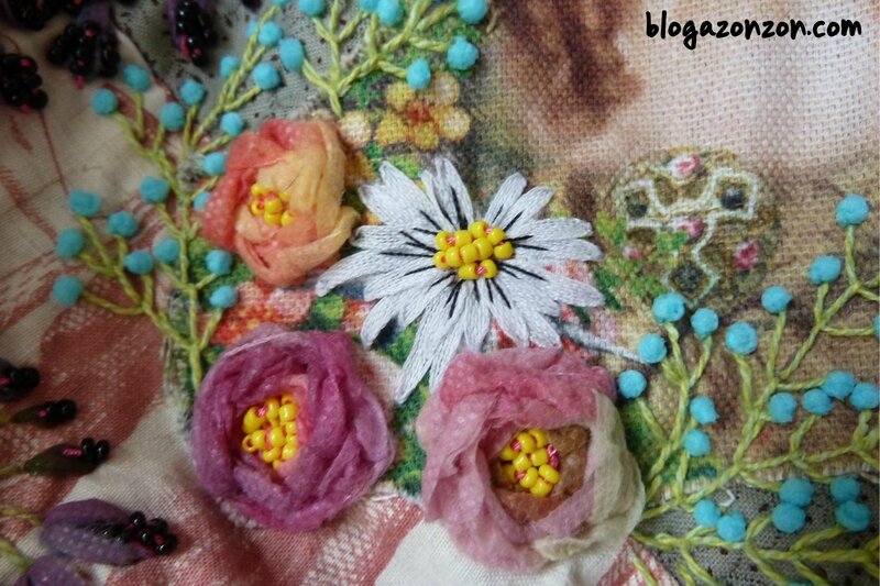 bouquet fleurs broderie au ruban
