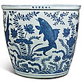 An extremely rare large blue and white 'carp' fishbowl , wanli mark and period (1573-1619)