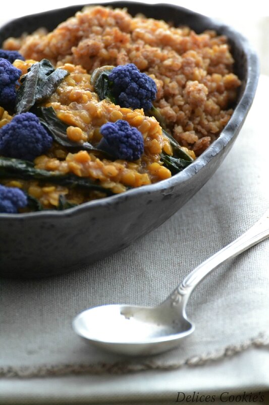 dhal lentilles corail chou fleur violet blettes ig bas vegan