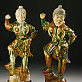 Two sancai-glazed pottery figures of Lokapala, Tang Dynasty (618-906)