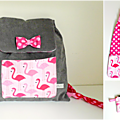 Kit rentrée maternelle sac à dos serviette de table elastiquée trousse flamants roses