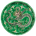Chinese famille verte glazed porcelain dragon charger, kangxi six-character mark and of the period 