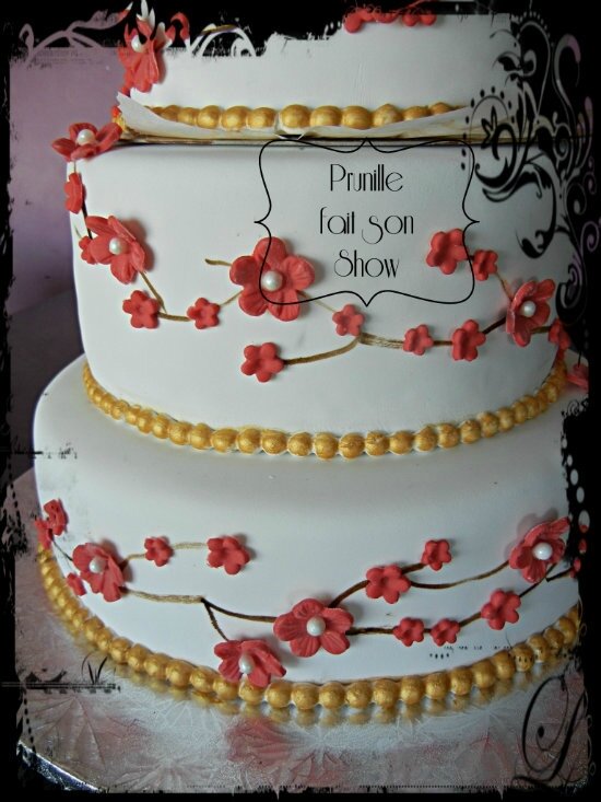 Wedding cake rose et perles nacrées - très classe . - Prunille