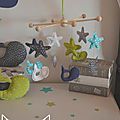 mobile bébé étoiles baleine bleu turquoise vert d'eau anis gris - décoration chambre enfant bébé garçon vert anis turquoise blanc gris bleu marine