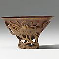 An unusual small rhinoceros horn libation cup, 17th century