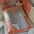 housse matelas à langer abricot corail doré gris étoiles chevron pois