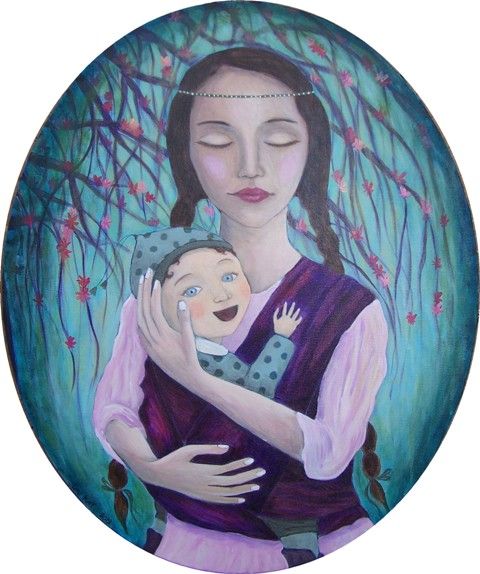 Mere Et Enfant L Art Du Portage En Peinture Lou Kat Artiste Peintre Peintures Et Illustrations Poetiques En Acrylique Artist Painter Paintings