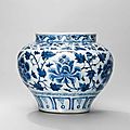 A very rare blue and white ‘peony’ jar, Yuan dynasty (1279-1368)