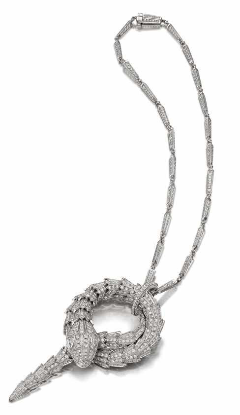 Bulgari Serpenti Diamond Gold Large Snake Pendant Necklace at