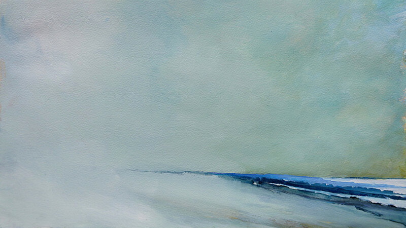 Dans le blanc des brumes, sept 2017, aquarelle et acrylique sur papier, 50 x 32 cm