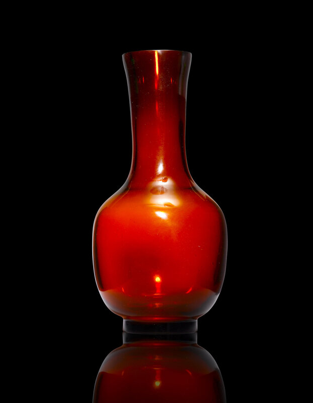 A fine large amber glass vase, Qianlong four-character wheel-cut mark and of the period