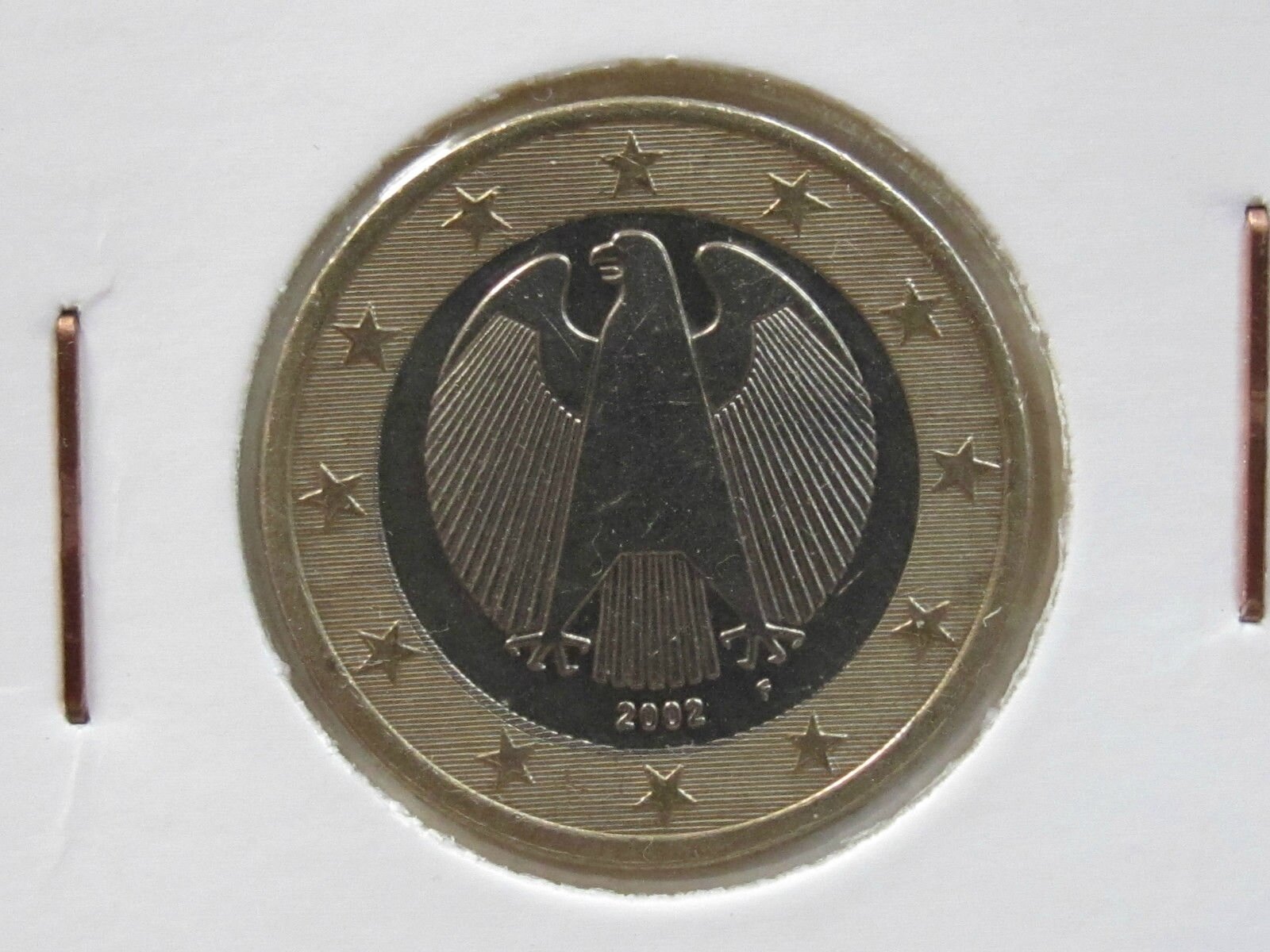 Valeur Pièce 1 Euro Allemagne 2002 F Etoiles tournantes Allemagne 1 Euro 2002 F fautée - Eurorare monnaies