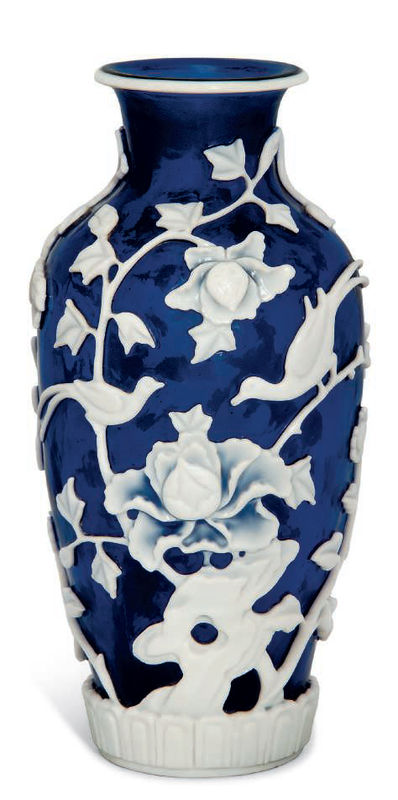 A white overlay blue glass vase, 19th century