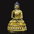 A sino-tibetan gilt-bronze figure of buddha, ming dynasty, 16th century